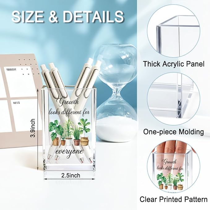 QYUVK Acrylic Pencil Holder — 'Growth Looks Different for Everyone'