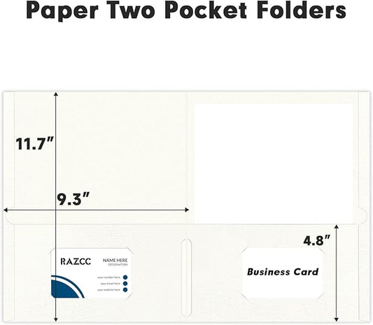 RAZCC Two Pocket Folders, 50 Pack 2 Pocket Folders Fit Letter Size Paper, Paper Folders with Pockets for School Office Business Home (White)