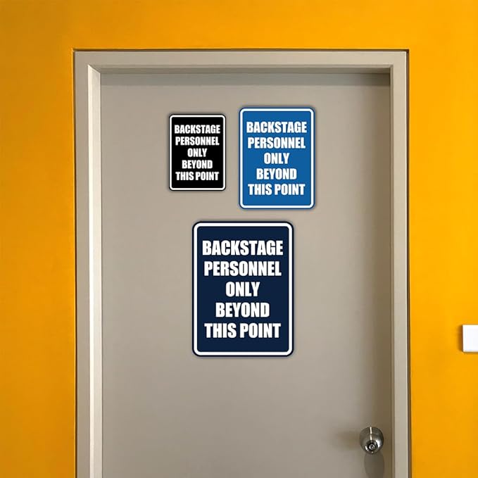Portrait Round Backstage Personnel Only Beyond This Point Door or Wall Sign Easy Installation | Music | Concert | Festivals Sign (Brushed Silver) - Large