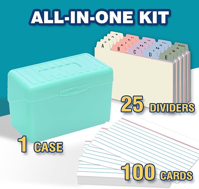 H4D 3x5 Index Card Holder with 100 Heavyweight Ruled Index... (Mint, 3x5)