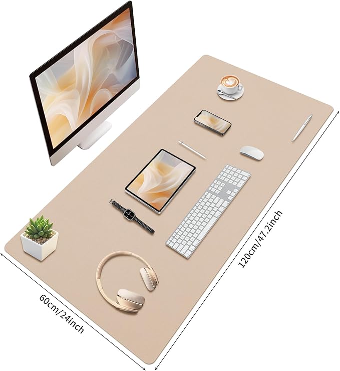 Bloss Extra Large Non-Slip Leather Desk Mat — 47.2×24 in, Beige