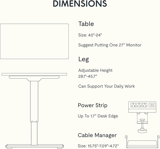 FLEXISPOT EN2 Whole-Piece Standing Desk with Clamp Power Strip, 40 x 24 Electric Stand Up Height Adjustable Desk with Cable Management (Black Frame + White Top, 2 Packages)