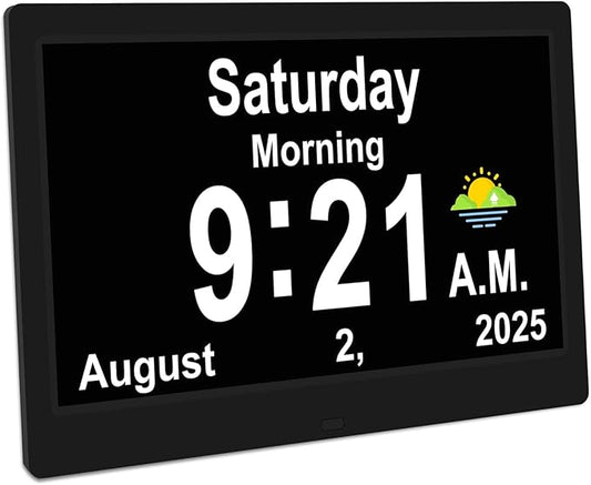 SSYA Dementia Clocks with Day and Date for Seniors,13 Alarms Custom Reminders, Extra Large Digital Calendar Clock for Elderly. (Black)