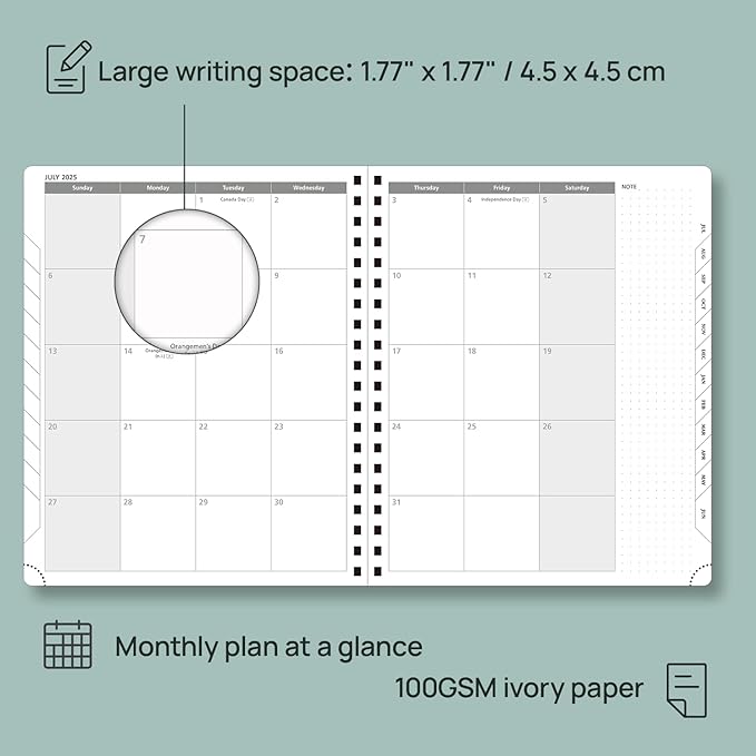 POPRUN Planner 2025-2026 (Large - 8.5'' x 10.5'') Academic Weekly Calendar (July 2025 - June 2026) with Hourly Time Slots, Monthly Tabs, 100GSM Thick Papers, Spiral Leather Cover - Grey