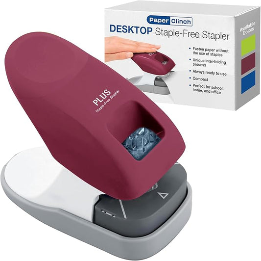 Plus Paper Clinch Desktop Staple-Free Stapler — Wine