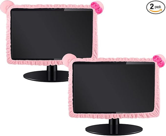 Remagr 2 Pcs 20''-29'' Kawaii Computer Monitor Cover with Cat Ear Design, Furry Cute Pink Monitor Dust Cover Protector Lovely Monitor Accessories Laptop TV LCD Screen Monitor Decoration for Tablet