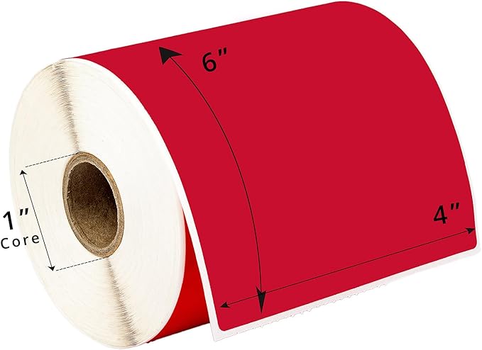 HOUSELABELS 4" x 6" Red Shipping Labels on 1" Core Compatible with Zebra and Rollo Printers, 8 Rolls / 250 Labels per Roll