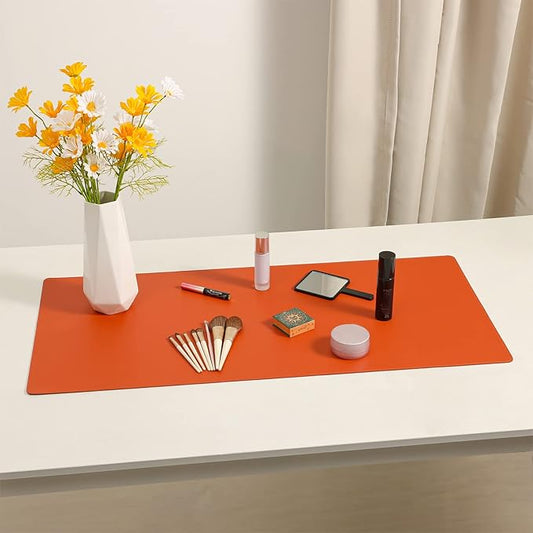 Wolaile PU Leather Desk Pad Blotter,Waterproof Orange Office Desk Mat for Women,Non-Slip Writing Desk Protector Large Mouse Pad,36x17inch