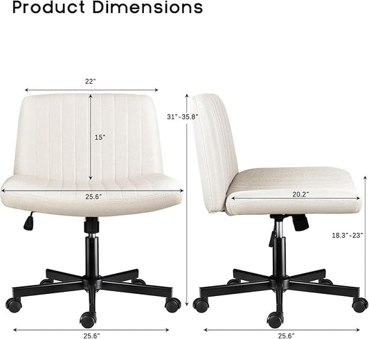 PUKAMI Criss Cross Chair with Wheels,Fabric Padded Armless Cross Legged Office Desk Chair for Home Office,Modern Swivel Height Adjustable Wide Seat(Beige)