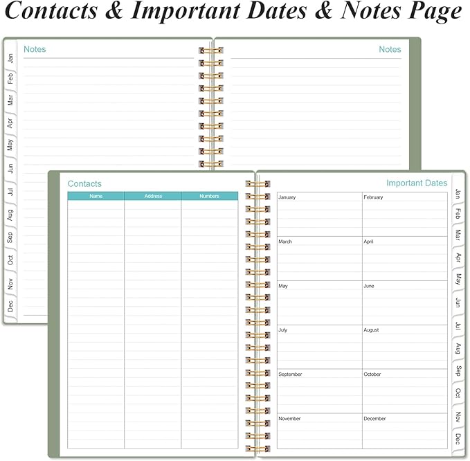 2026 Planner - Planner 2026 from January 2026 - December 2026, Weekly & Monthly Planners Spiral Bound with 12 Monthly Tabs, Inner Pocket, 6.4" x 8.5", Green