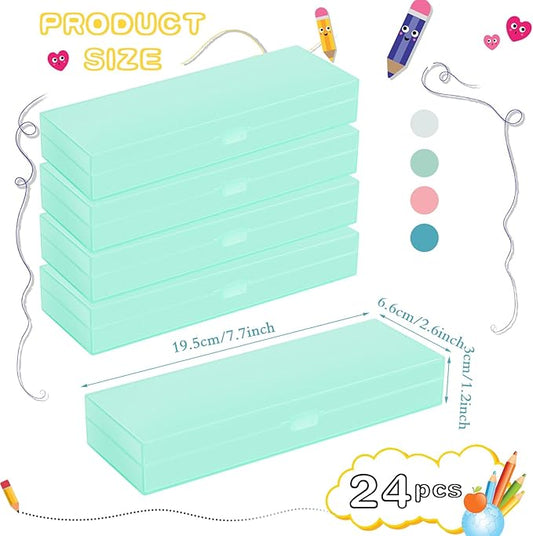 Fainne 24 Pcs Plastic Pencil Case Bulk Pencil Boxes Plastic Stationery Case Frosted Pen Box Pen Holder with Hinged Lid Snap Closure for Office(Single Layer,Multicolor,7.68 x 2.6 x 1.18 Inch)