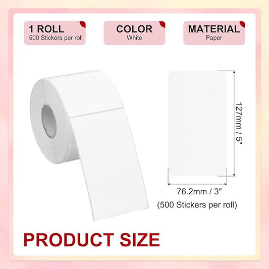 PATIKIL 3 x 5 Inch Rectangle Inventory Color Coding Labels 1 Roll, Square Self-Adhesive Inventory Label Stickers for Office Home Organization Name Tags, 500 Per Roll, White