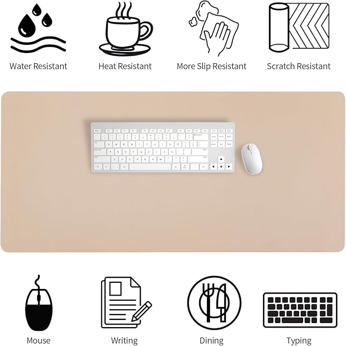 Bloss Extra Large Non-Slip Leather Desk Mat — 47.2×24 in, Beige