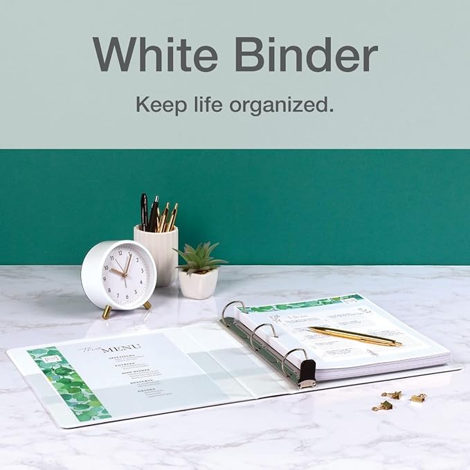Cardinal 3 Ring Binder, 2 Inch Premier Easy Open Binder, ONE-Touch Locking Slant-D Rings, 565-Sheet Capacity, ClearVue Cover, PVC-Free, White (10320)