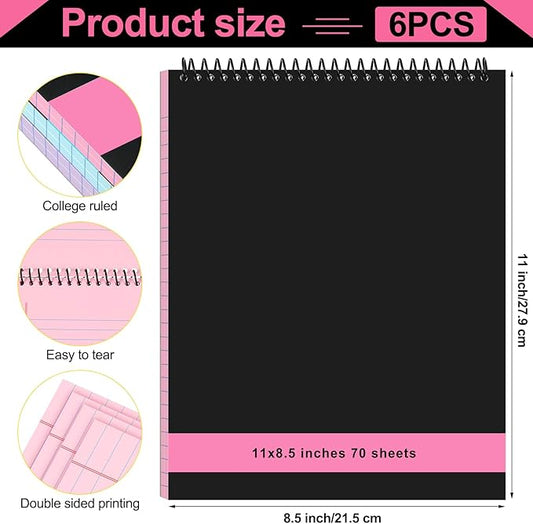 Resurhang 6 Pcs Legal Pad Top Spiral Bound Notebook 70 Sheets Double Sided College Ruled Paper Notepad Memo Steno Pad with Stiff Cover for Business College(8.5 x 11 Inches,No Holes,3 Colors)