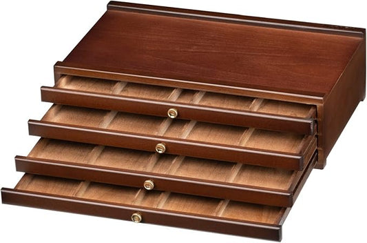 MEEDEN 4-Drawer Art Supply Storage Box - Large Capacity Multi-Function Beech-Wood Pencil Box with Drawer & Compartments for Organizing Pastels, Pencils, Pens, Markers, Brushes & Stamp, Walnut