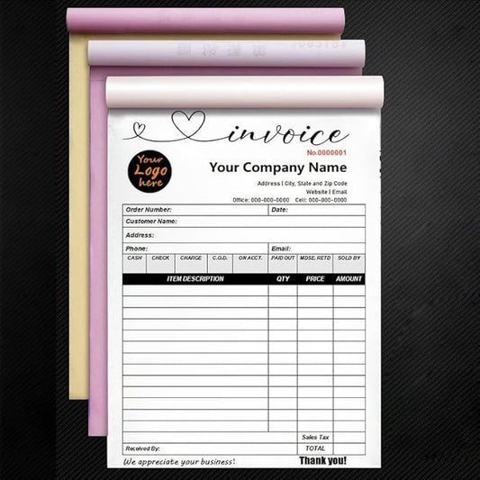 Personalized Invoice Book Custom 2 Part/3 Part Receipt Book Quote Estimate Order Forms Carbonless Form with Your Company Name Logo Address,2-10 Books (Style 19)