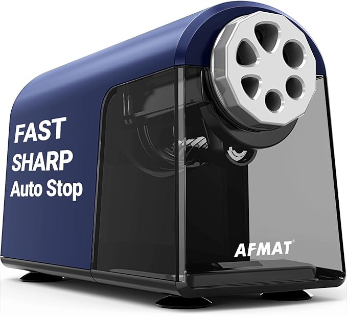 AFMAT PSX2 Heavy Duty Electric Pencil Sharpener, 6 Holes, Classroom Sharpener for 6-11mm Pencils, Auto Stop, Super Fast, Save Pencils, School Teacher Must Have Pencil Sharpeners Plug in, Blue