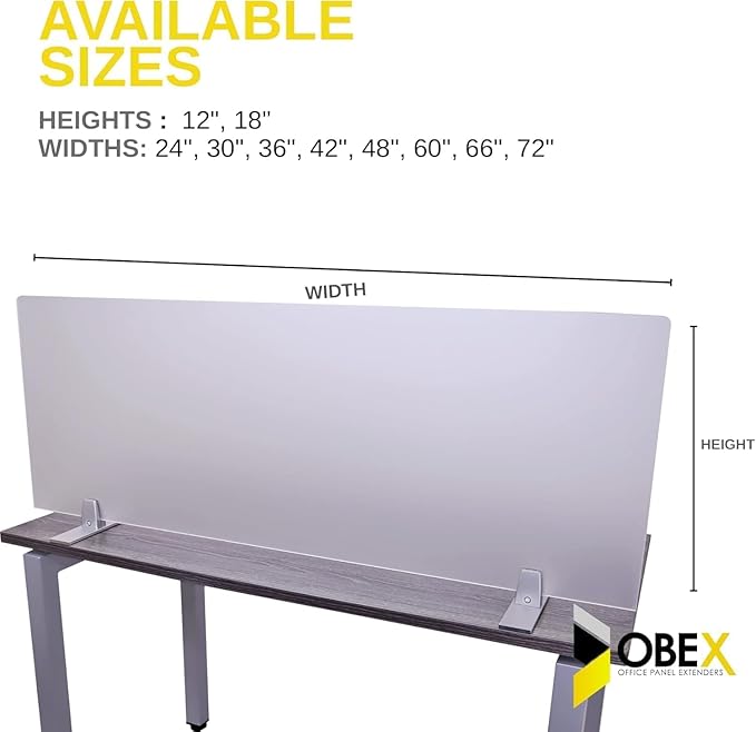 OBEX Acrylic Free Standing Screen, Divider for Desk Privacy Home & Office Partitions for Table Top Workstation, Portable Cubicle Panel for Work, 18" x 48", Frosted