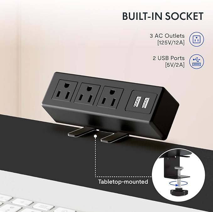 FLEXISPOT EN2 Whole-Piece Standing Desk with Clamp Power Strip, 40 x 24 Electric Stand Up Height Adjustable Desk with Cable Management (Black Frame + White Top, 2 Packages)