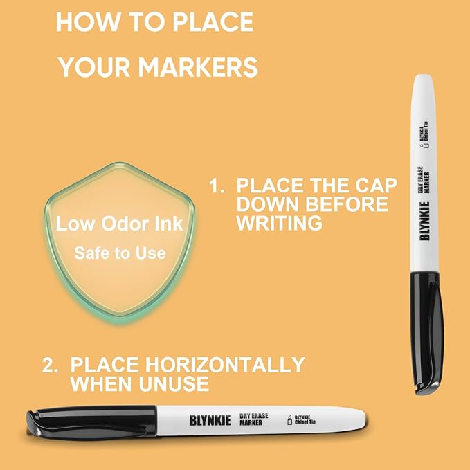 Blynkie Dry Erase Markers — Chisel Tip, Black, 102-Pack