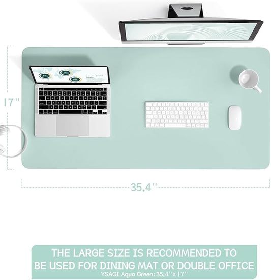 YSAGi Non-Slip Leather Desk Pad L Size, Waterproof Laptop Computer Desk Keyboard Mat, Table Protector Blotter Mat, Large Mouse Pad for Office/Work/Home/Decor(Mint Green, 35.4" x 17")