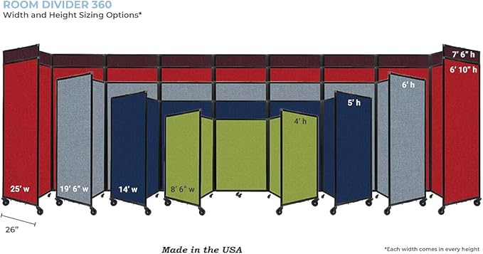 Versare Room Divider 360 Portable Wall Partition | Folding Panels | Large Freestanding Divider | Locking Wheels | Temporary Room Separator | 14' x 7'6'', Blue Spruce