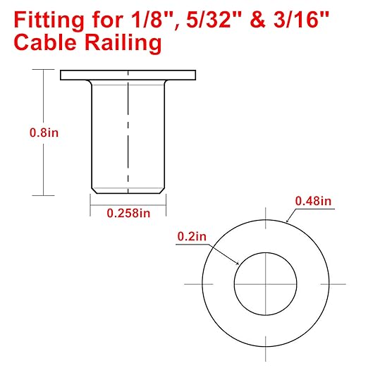 BLIKA 80 Pack Stainless Steel Protector Sleeves for 1/8" 5/32" or 3/16" Deck Cable Railing, for Wood/Composite Posts, T316 Marine Grade, Cable Railing Protector Sleeves