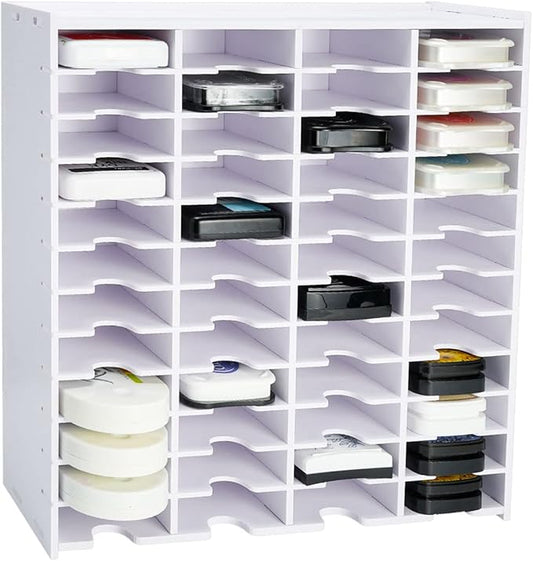 Krafetto 48 Grids Ink Pad Storage Rack, Wall-mountable Stamp Pad Organizer Holder Compatible with Slim Ink Pads（Grid Size 3" W × 3.9" D × 0.9" H）