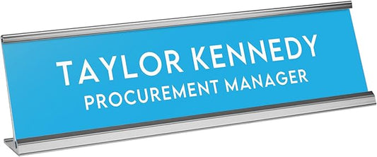 Custom Engraved Desk Plate | Personalized with your Name and Title | Perfect Decor for Office, Business, or Home | Multiple Font and Color Options | 2x8" or 2x10" (Baby Blue w/White Letters, 2x8")