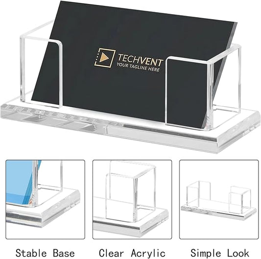 Weiai Acrylic Business Card Holder Stand for Desk, 2 Pieces Modern Clear Base Business Card Organizer Display