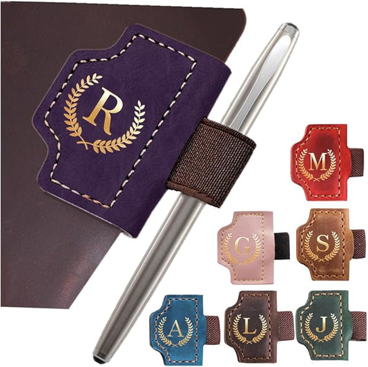 Personalized Mark Bookmark with Pen Holder, Leather Magnetic Book Marker 26 Letters,Custom Initials Page Marks, Gifts for Book Lovers Readers Men Women (Purple, R)