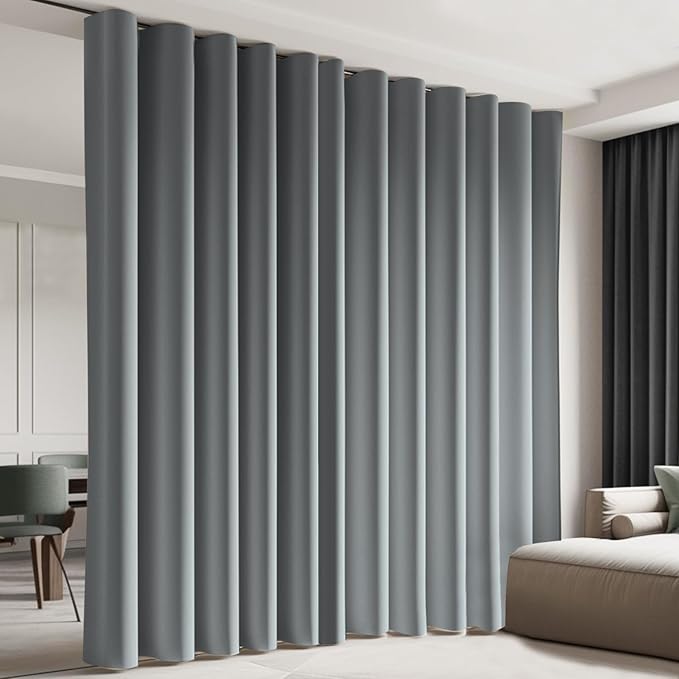 Cbsroro Room Divider Blackout Curtain Track Curtains Wall Dividers Panels Screen for Living Rooms Bedroom Office Privacy Partition Separation, W120 × L84 Inch,1 Panel, Light Grey