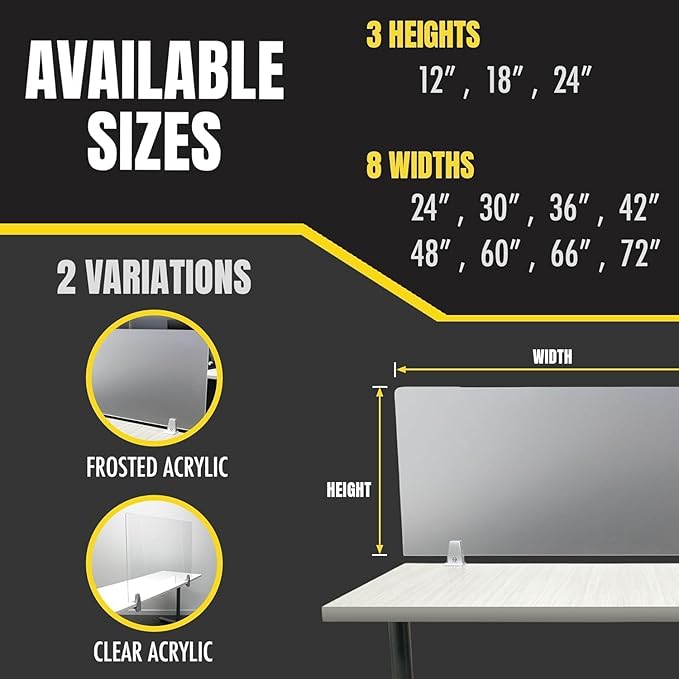 OBEX Clear Acrylic Desk Mounted Privacy Panel, 12" x 48", Clear