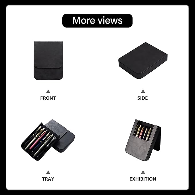 MIVLXLX Leather 6-Slot Fountain Pen & Pencil Tray Case — Black