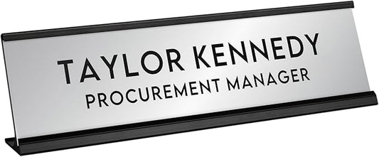 Custom Engraved Desk Plate | Personalized with your Name and Title | Perfect Decor for Office, Business, or Home | Multiple Font and Color Options | 2x8" or 2x10" (Silver w/Black Letters, 2x8")