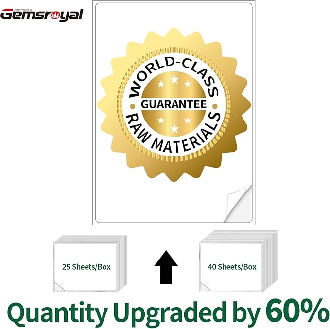 Gemsroyal 5.5"×8.5" Half Sheet Shipping Labels Printable,5.5×8.5 inch White Matte Address Label Stickers for Laser/Inkjet Printer,Half Page Large Mailing Sticker Paper, 80 Blank Labels in Total