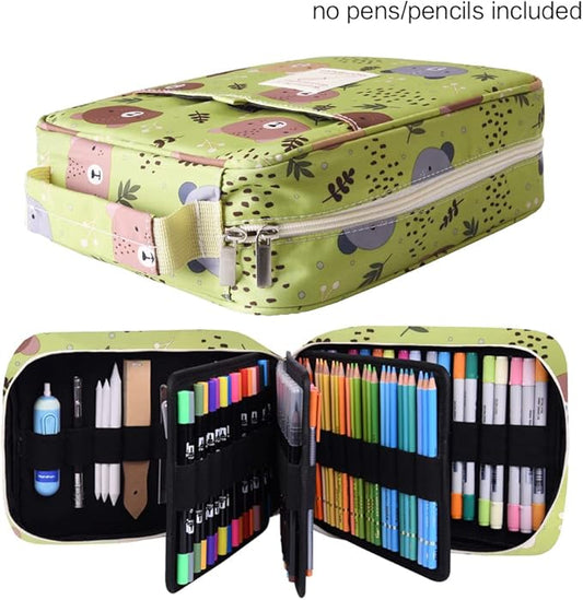 qianshan Pencil Case Holder Slot - Holds 202 Colored Pencils or 136 Gel Pens with Zipper Closure - Large Capacity Pen Organizer for Watercolor Pens or Markers - Perfect for Artist Green Bear