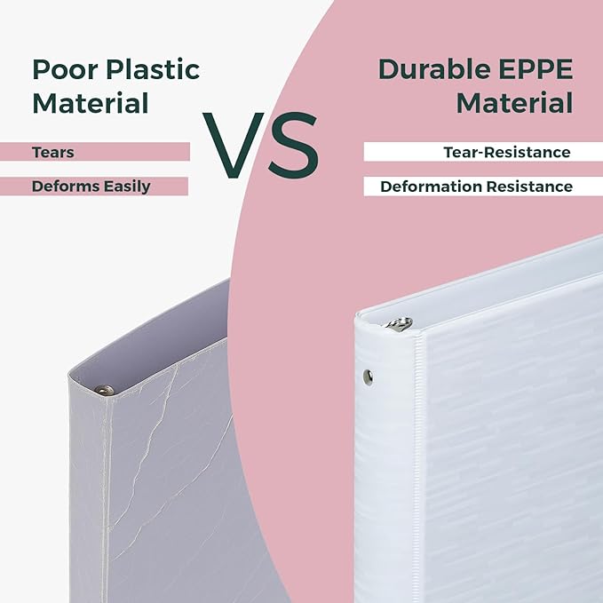 POPRUN 3 Ring Binder 1 Inch, PVC-Free, Holds 175 Sheets of 8.5 x 11 Paper, Extra Durable Organizer with 2 Pockets for School & Office, Heavy-Duty, 2 Pack, Pink