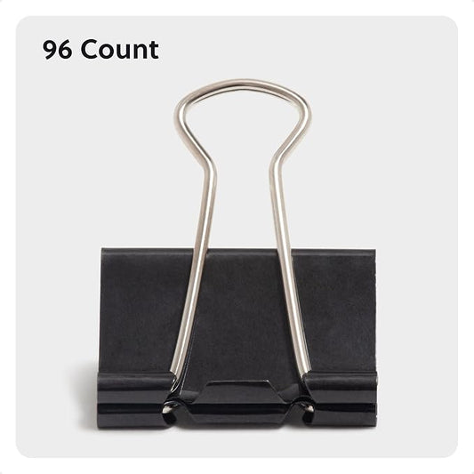 U Brands Binder Clips, Medium 1-1/4" Width, 1/2" Paper Holding Capacity, Black and Silver Steel, 96-Count