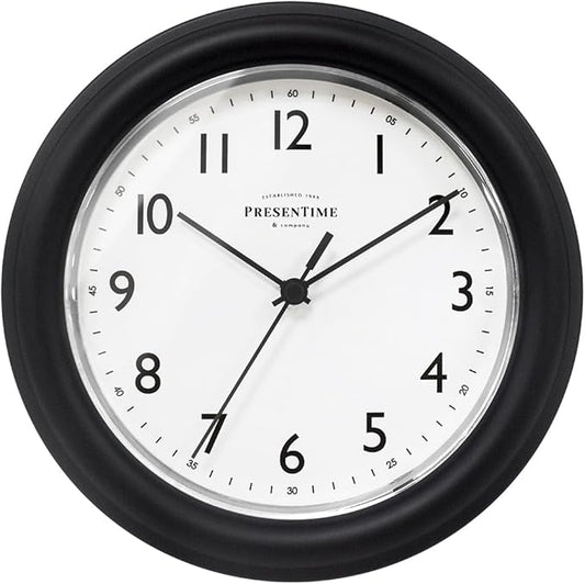 Presentime & Co. 8.5" Modern Farmhouse Essential Wall Clock, Silent Non Ticking, Black Color. (Wall Clock for Office, Home, Bathroom, Kitchen, Bedroom, and School)