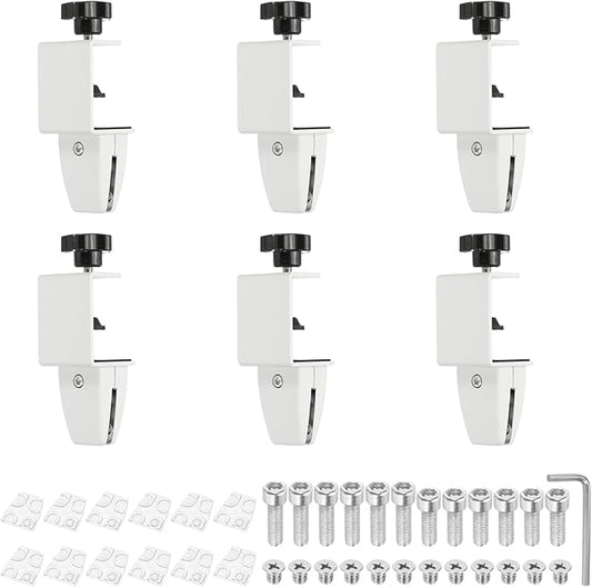 PATIKIL 6 Pcs 1/8" to 1/2" Adjustable Desk Divider Partition Clips, Aluminum Sneeze Guard Support Clamps Desktop Divider Clips for Offices Stores,Counter Privacy Panel,White