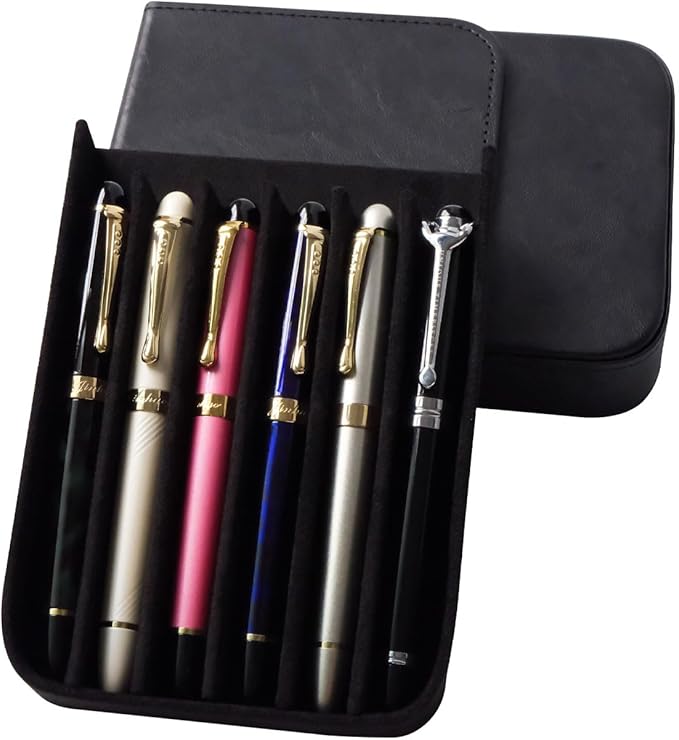 MIVLXLX Leather 6-Slot Fountain Pen & Pencil Tray Case — Black
