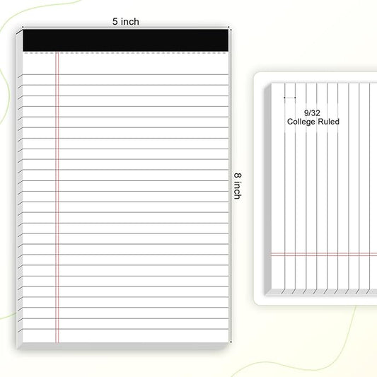 AILZFEI 12pcs Small Note Pad 5x8 College Ruled White Legal Pads Paper Notepads 12 Pack Study Back Writing Pads 5 x 8 Legal Pads Perforated Narrow Ruled Pads of Paper White