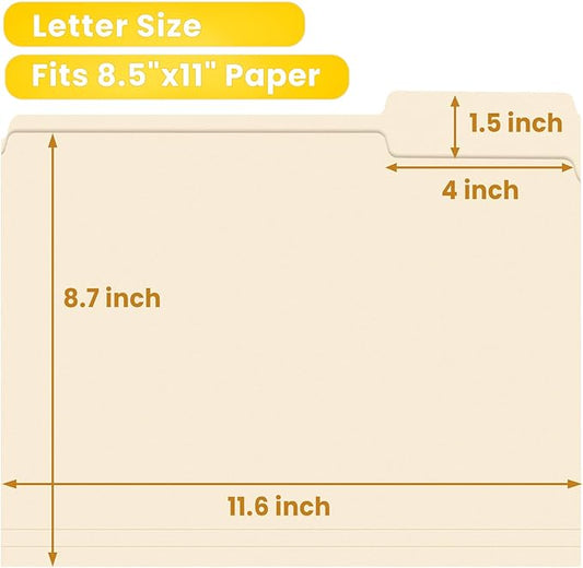 SUNEE File Folders, 30 Pack Manilla Folders 8.5 x 11, 1/3 Cut Tab for Easy Labeling and Organization, Durable Standard Paper for Home, Office, School Filing