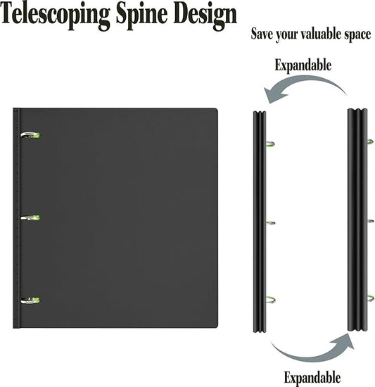 INFUN Telescoping 3 Ring Binder - 4PCS-Black,Portable Plastic 3 Ring Binder with Telescoping Spine, Binders with Foldable Front Cover Holds 8.5" x 11" Paper for School,Office and Homes
