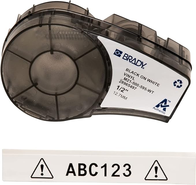Brady Authentic (M21-750-595-WT) All-Weather Vinyl Label for Indoor/Outdoor ID & Authentic (M21-500-595-WT) All-Weather Vinyl Label for Indoor/Outdoor ID, Lab and Equipment Labeling