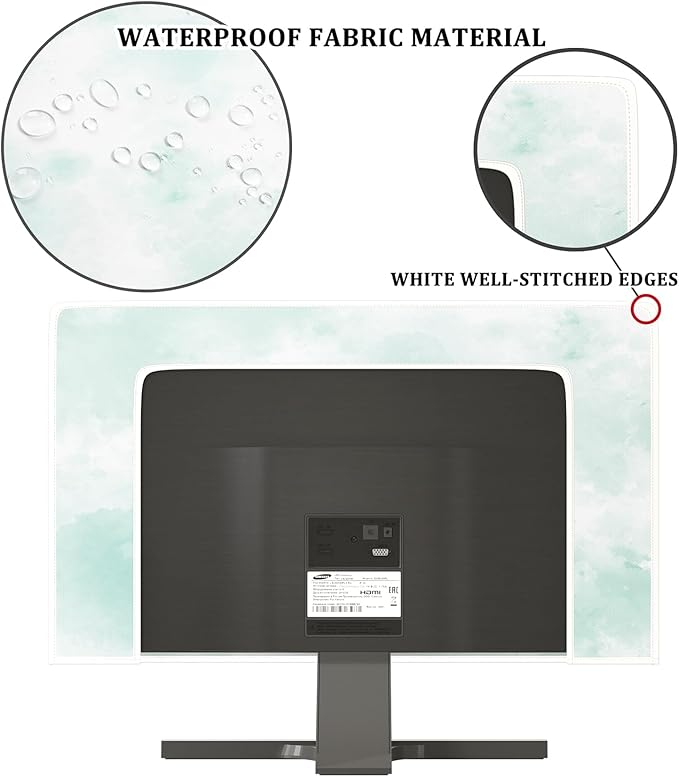 Baocicco Abstract Watercolor Waterproof TV Display Screen Cover 55 Inch Cyan Marble Dip Dyeing Dust Proof TV Covers for Television Screen Anti-Static Dustproof Protective，Mint Green
