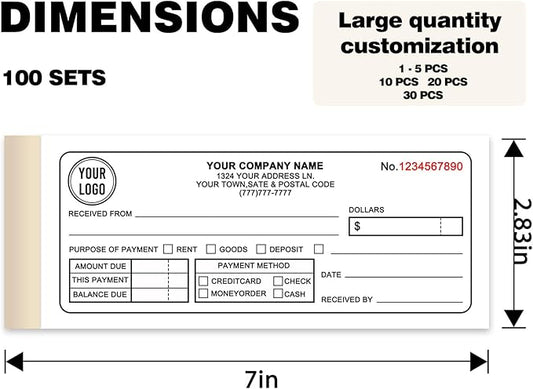 Custom Invoice Book with Logo 50 Set Personalized Receipt Books Customized Invoices for Small Business 3 - Parts Carbonless Duplicate Invoice Forms NCR Books
