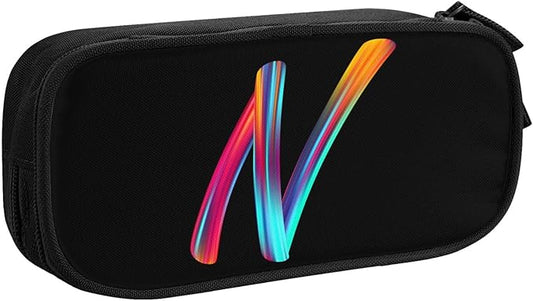 Pazacon Cute Initial Pencil Case for Kids Students, Large Capacity Pencil Pouch for Boys Girls, Letter Design Pencil Box Pen Bag Office Stationery Organizer, Rainbow Letter N